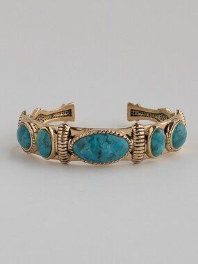 Studio Barse Turquoise 5 Stone Cuff Bracelet Signed Golden Bronze